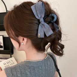 1pc Korean-style fashionable denim bow hair claw, 2025 new fashion sense hair clip large shark clip hair accessory for women