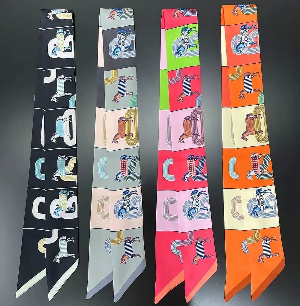 5*90cm Women Horse Printing Long Bag Scarf Brand Silk Foulard Dould-side Ribbon Tie Head Scarves For Ladies