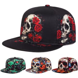 2025 Fashion New Flat brimmed Hat Printed Skeleton Street Skateboarding Hip Hop Hat Outdoor Leisure Sunshade Baseball Hat Unisex