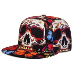 2025 Fashion New Flat brimmed Hat Printed Skeleton Street Skateboarding Hip Hop Hat Outdoor Leisure Sunshade Baseball Hat Unisex