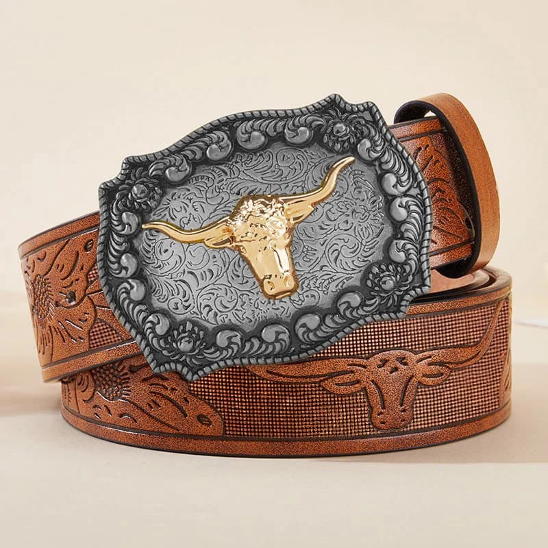 2026 New Men's Western Cowboy Belt - Cool Handsome Black PU BELT Material Embossed Design and Stylish Alloy Buckle Men Belt