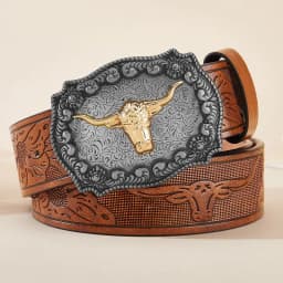 2026 New Men's Western Cowboy Belt - Cool Handsome Black PU BELT Material Embossed Design and Stylish Alloy Buckle Men Belt