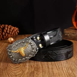 2026 New Men's Western Cowboy Belt - Cool Handsome Black PU BELT Material Embossed Design and Stylish Alloy Buckle Men Belt