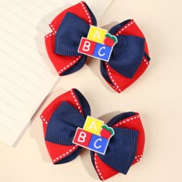 2Pcs Back To School Hair Clips Cute Sweet Pencil Apple Alphabet Bow Hairpins Ribbon Barrette For Girls Kids Headwear Accessories