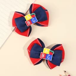 2Pcs Back To School Hair Clips Cute Sweet Pencil Apple Alphabet Bow Hairpins Ribbon Barrette For Girls Kids Headwear Accessories