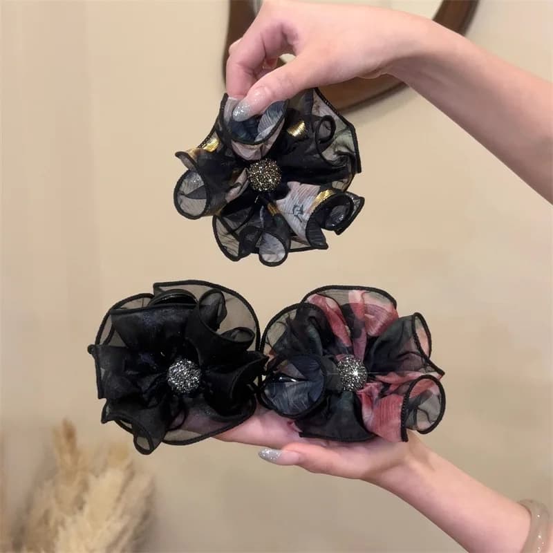 1 Pcs Women's Hair Claw Korean Rhinestone Flower Bow Lace Elegant Sweet Gentle Hair Grabs Versatile Hair Accessories For Girl
