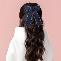 Navy Blue Ribbon Bow Hair Clip Satin Fabric Hairpin Elegant Hair Accessory For Women Girls Sweet Party Daily Headdress Headwear