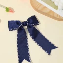 Navy Blue Ribbon Bow Hair Clip Satin Fabric Hairpin Elegant Hair Accessory For Women Girls Sweet Party Daily Headdress Headwear