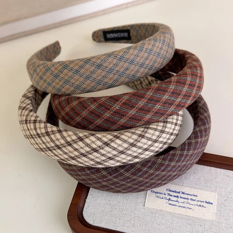 Retro Hair Hoop Headbands for Women Girls College Style Plaid Hairbands Female Fashion Hair Bands Hair Accessories Headdress 1pc