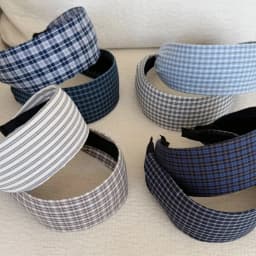 Retro Blue Plaid Wide Headband Fashionable Hair Accessory for Girls Versatile Face Small Hairhoop High Intelligence