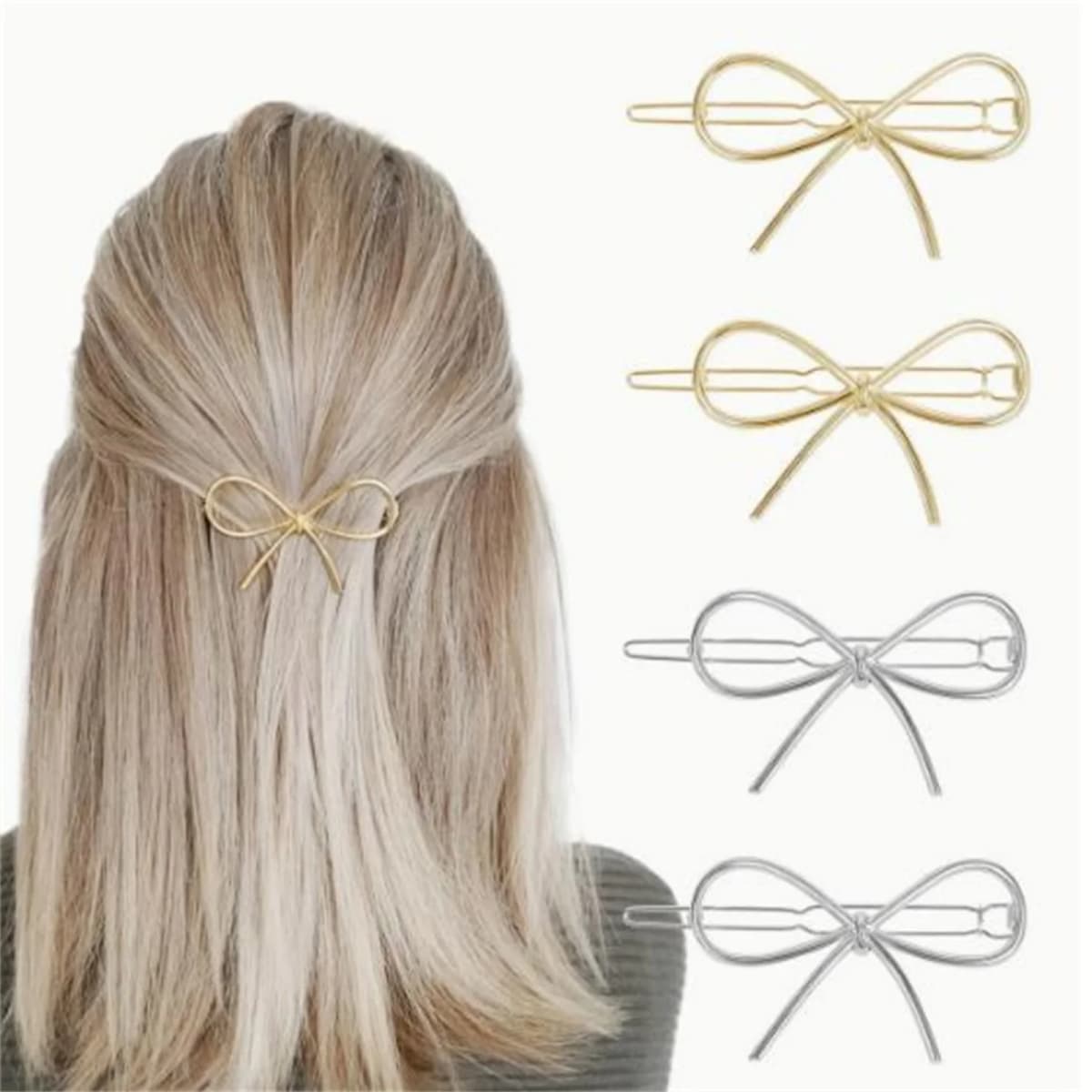 2pcs Bow Hair Clips for Women, Metal Alloy Hair Accessories, Cute Butterfly Knot Design, Stylish Hairpins for Daily & Party Use