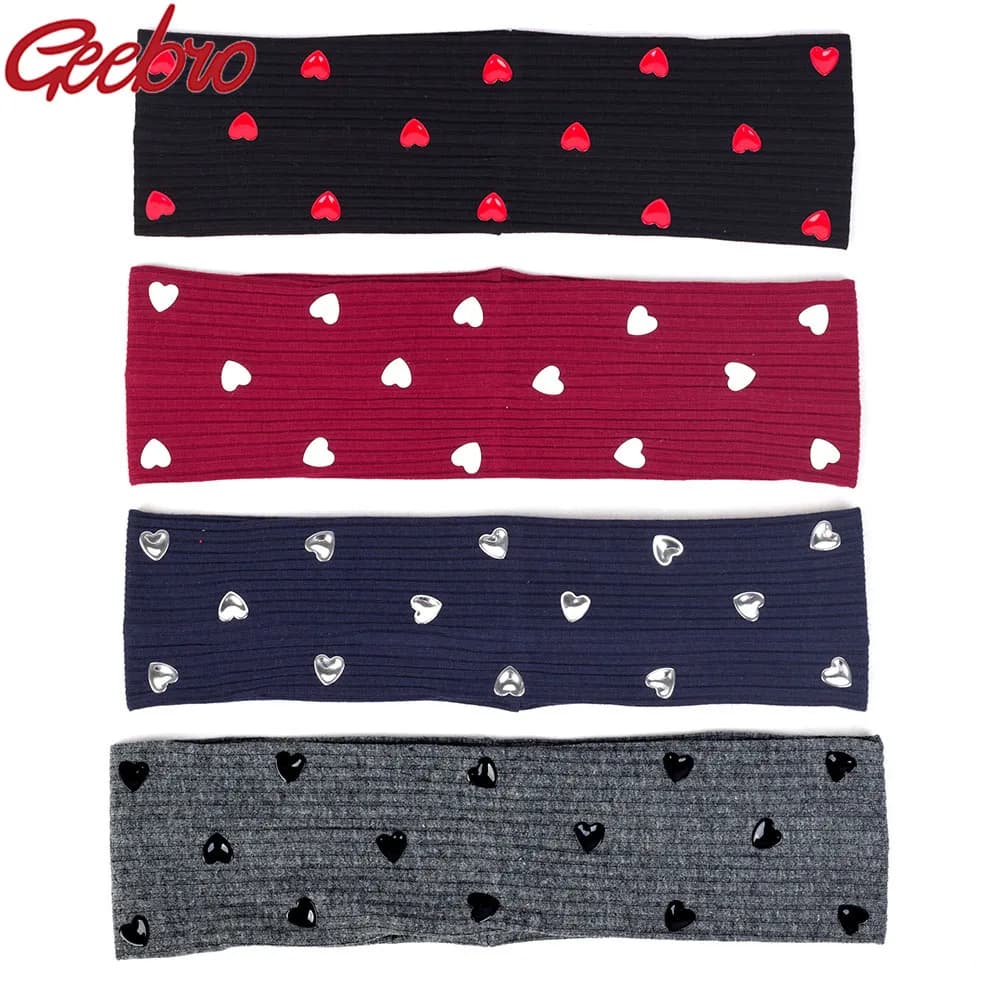 Women Colorful Heart Ribbed Headbands HairBands Casual Elastic Headwear Hair Accessories Ladies Girls Head Wraps Gift