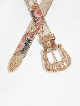 1pc women's palace-style hollow metal buckle flower print beaded belt, a versatile decorative belt for jeans
