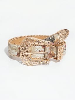 1pc women's palace-style hollow metal buckle flower print beaded belt, a versatile decorative belt for jeans