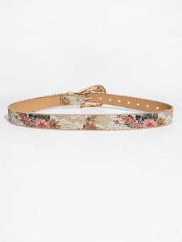 1pc women's palace-style hollow metal buckle flower print beaded belt, a versatile decorative belt for jeans