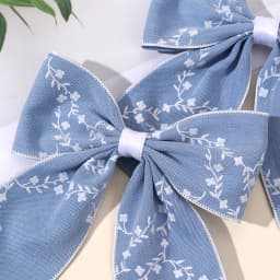 2Pcs Flower Bow Hair Clips Light Blue Hairpin Sweet Small Floral Print Barrette For Girls Elegant Headdress Headwear Accessories
