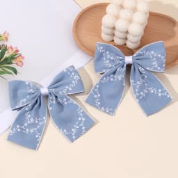 2Pcs Flower Bow Hair Clips Light Blue Hairpin Sweet Small Floral Print Barrette For Girls Elegant Headdress Headwear Accessories