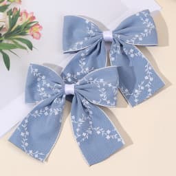 2Pcs Flower Bow Hair Clips Light Blue Hairpin Sweet Small Floral Print Barrette For Girls Elegant Headdress Headwear Accessories