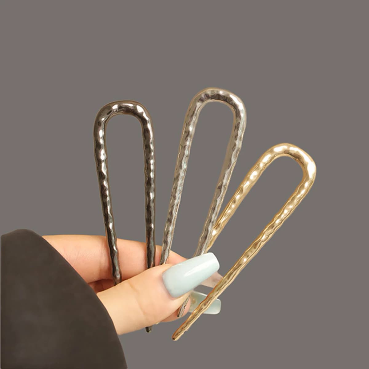 Chinese Hammer Texture U-Shape Hairpin Long Straight Hair Stick Luxurious Hairpin for Women Girls and Hairdressing Salon
