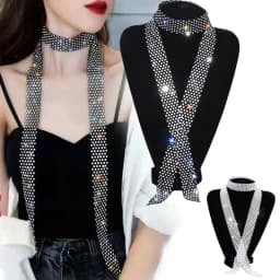 Lightweight 90/130/150cm Rhinestone Tie Black/White Long Necktie Shiny Exquisite Dazzling Embellished Tie Unisex