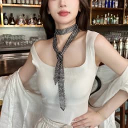 Lightweight 90/130/150cm Rhinestone Tie Black/White Long Necktie Shiny Exquisite Dazzling Embellished Tie Unisex