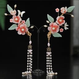 2pcs Pearl Tassel Hair Clip Purple Flower Hairpin Chinese Hanfu Hair Accessories Fairy Step Shaking Vintage Wedding Hair Jewelry