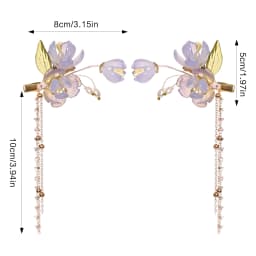 2pcs Pearl Tassel Hair Clip Purple Flower Hairpin Chinese Hanfu Hair Accessories Fairy Step Shaking Vintage Wedding Hair Jewelry