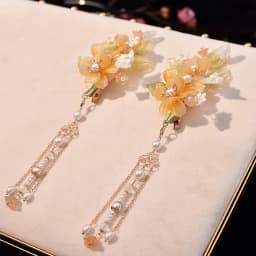 2pcs Pearl Tassel Hair Clip Purple Flower Hairpin Chinese Hanfu Hair Accessories Fairy Step Shaking Vintage Wedding Hair Jewelry