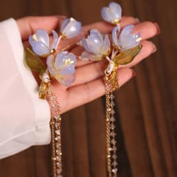 2pcs Pearl Tassel Hair Clip Purple Flower Hairpin Chinese Hanfu Hair Accessories Fairy Step Shaking Vintage Wedding Hair Jewelry