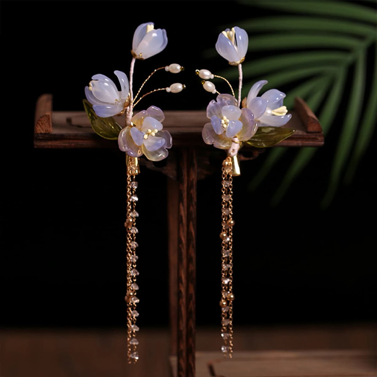 2pcs Pearl Tassel Hair Clip Purple Flower Hairpin Chinese Hanfu Hair Accessories Fairy Step Shaking Vintage Wedding Hair Jewelry
