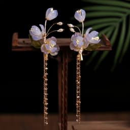 2pcs Pearl Tassel Hair Clip Purple Flower Hairpin Chinese Hanfu Hair Accessories Fairy Step Shaking Vintage Wedding Hair Jewelry
