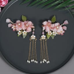 2pcs Pearl Tassel Hair Clip Purple Flower Hairpin Chinese Hanfu Hair Accessories Fairy Step Shaking Vintage Wedding Hair Jewelry