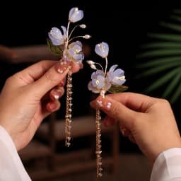 2pcs Pearl Tassel Hair Clip Purple Flower Hairpin Chinese Hanfu Hair Accessories Fairy Step Shaking Vintage Wedding Hair Jewelry