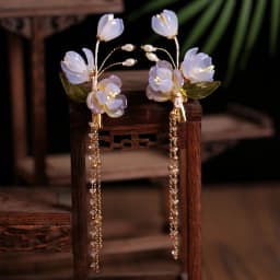 2pcs Pearl Tassel Hair Clip Purple Flower Hairpin Chinese Hanfu Hair Accessories Fairy Step Shaking Vintage Wedding Hair Jewelry