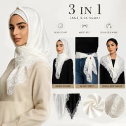 Fashion Solid Color Square Scarf Lace Trim Smooth Shawls Sun-Protection Satin fiber Silk Hijabs Beach