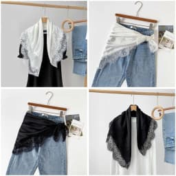 Fashion Solid Color Square Scarf Lace Trim Smooth Shawls Sun-Protection Satin fiber Silk Hijabs Beach