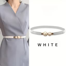 Elegant pearl decoration thin belt black elastic elastic waistband versatile windbreaker dress waist cinching accessory