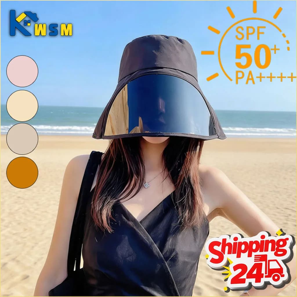 Wide Brim Full Face Cover Bucket Hat for Women Summer Beach Sun Hat with UV Protection Visor Flap Fisherman Cap Outdoor Sports