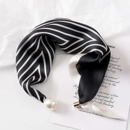 Fashion Pearl Buckle Silk Scarf Thin Printed Neck Scarf Lightweight Soft Neckerchief Women