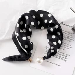 Fashion Pearl Buckle Silk Scarf Thin Printed Neck Scarf Lightweight Soft Neckerchief Women