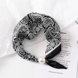 Fashion Pearl Buckle Silk Scarf Thin Printed Neck Scarf Lightweight Soft Neckerchief Women