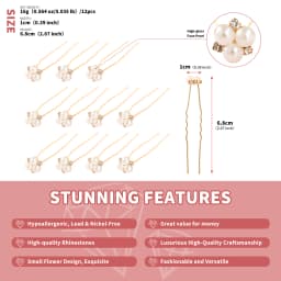 12Pcs/Set Elegant Pearl Crystal Wedding Hair Pins for Women Flower U-Shape Hair Clips Bridal Hair Accessories Jewelry Gifts