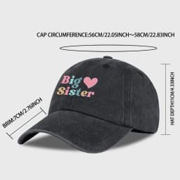 Big Sister Heart Print Vintage Washed Baseball Cap – Adjustable Size, Everyday Casual and Versatile Dad Cap