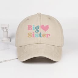 Big Sister Heart Print Vintage Washed Baseball Cap – Adjustable Size, Everyday Casual and Versatile Dad Cap