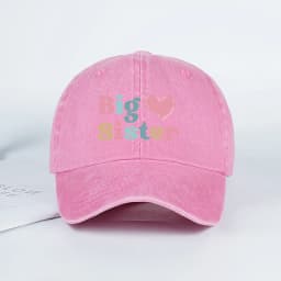 Big Sister Heart Print Vintage Washed Baseball Cap – Adjustable Size, Everyday Casual and Versatile Dad Cap