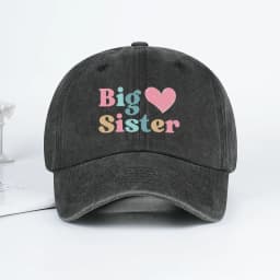 Big Sister Heart Print Vintage Washed Baseball Cap – Adjustable Size, Everyday Casual and Versatile Dad Cap