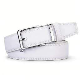High Quality Genuine Leather Click Belt for Men Fashion White Automatic Buckle Waistband, Strap Suitable for Daily Jeans Outfits