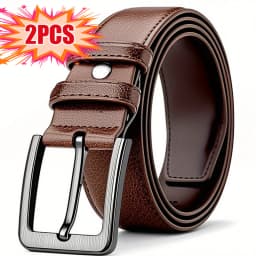 2pc Luxury Belt for Men PU Leather Belt Metal Pin Buckle High Quality Famous Brand Designer Waist Strap Belt for Jeans Plus Size