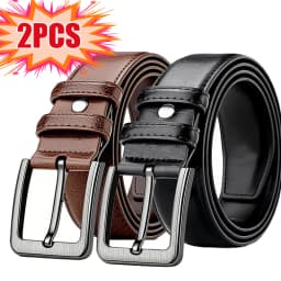 2pc Luxury Belt for Men PU Leather Belt Metal Pin Buckle High Quality Famous Brand Designer Waist Strap Belt for Jeans Plus Size