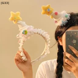 Cute Plush Yellow Star Birthday Hat Headband, Girl Heart Cake Hair Accessory for Birthday Party Photo[G33]